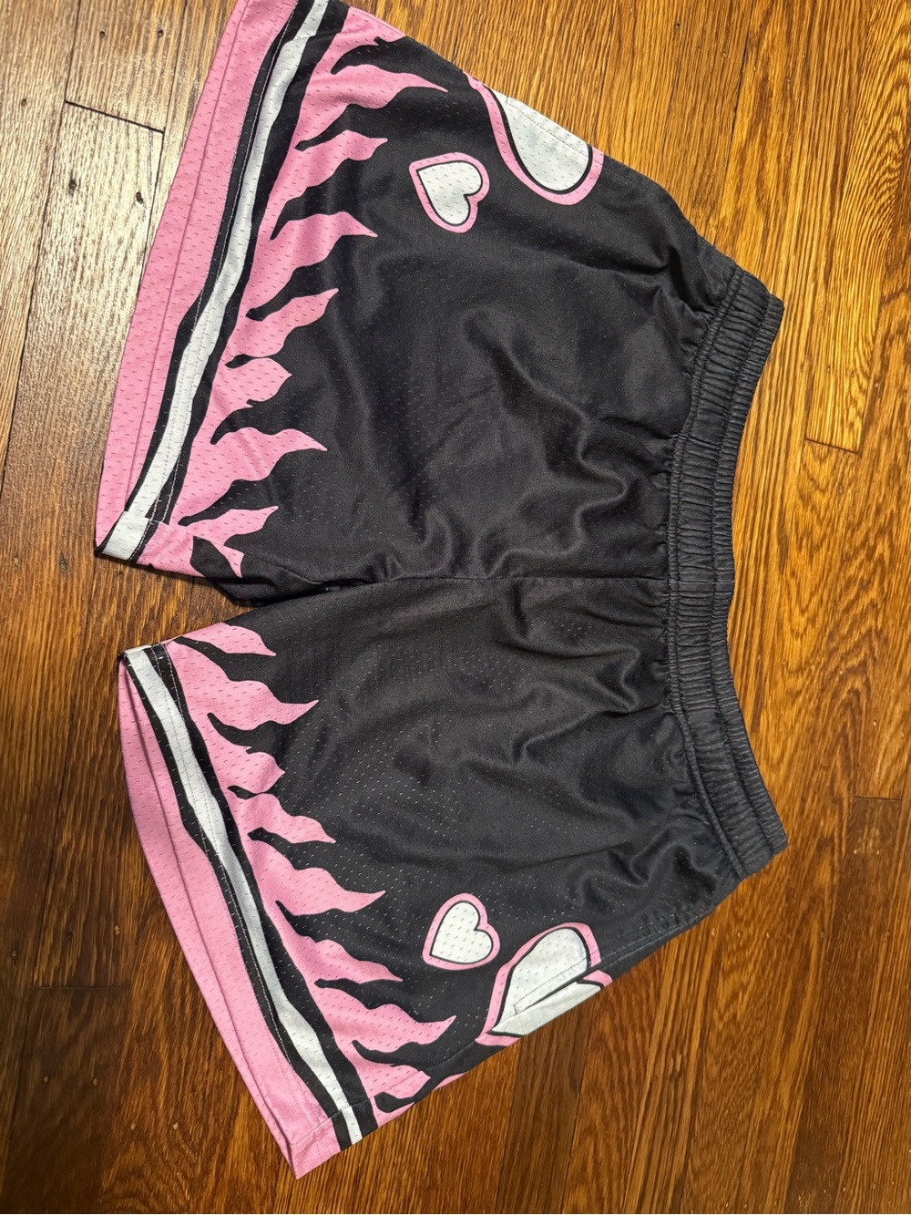 WCW Bret “Hitman” Hart Men's Black Pink White Mesh Shorts Elastic Waist L